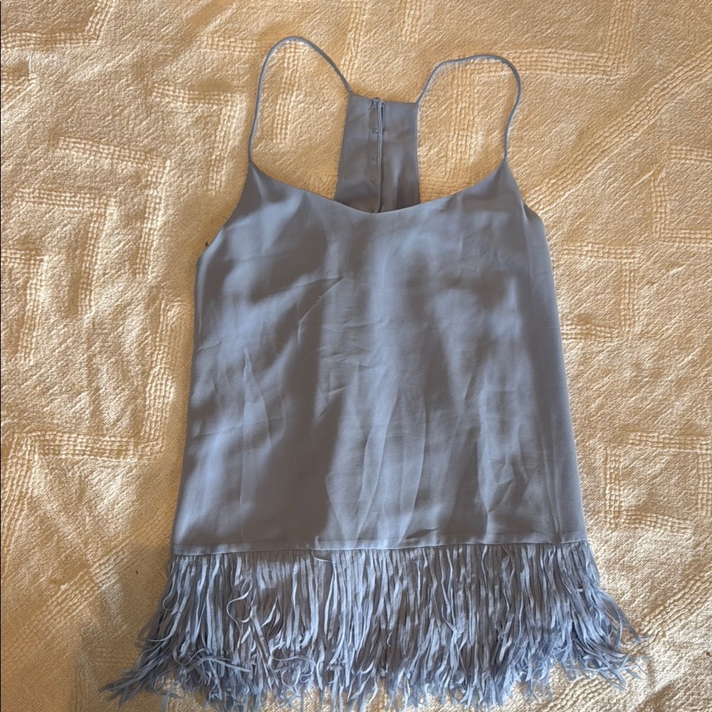 Filly Flair Fringe Hem Spaghetti Strap Top - periwinkle